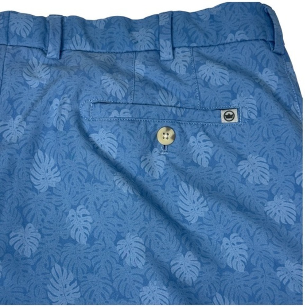 PETER MILLAR Men's Size 38 Blue Tropical Monstera Leaf Print Golf Shorts - Picture 6 of 9